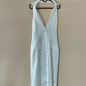 Fashion nova Elegant suit dress White Sleeveless Dress halter top plunge neck